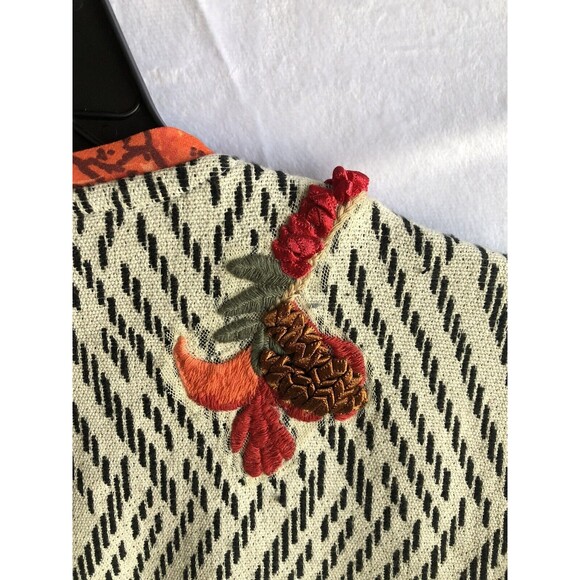 Chico's Embellished Suit Coat, Black & White with Orange Trim, Floral, Size US 8 - Picture 6 of 9